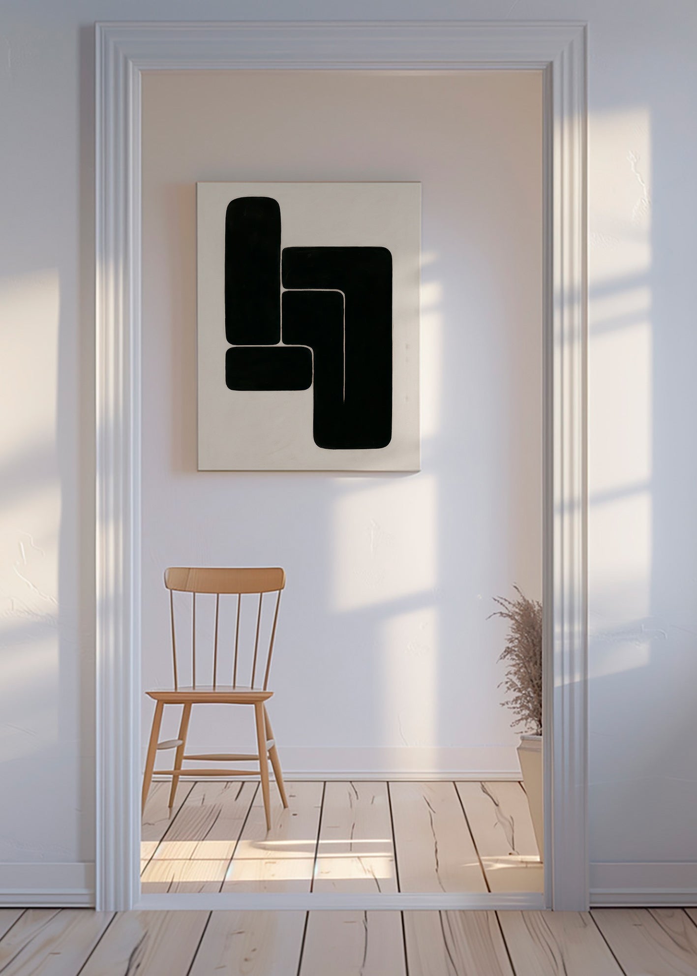 Geometrisk plakat med markante sorte former – Canvas