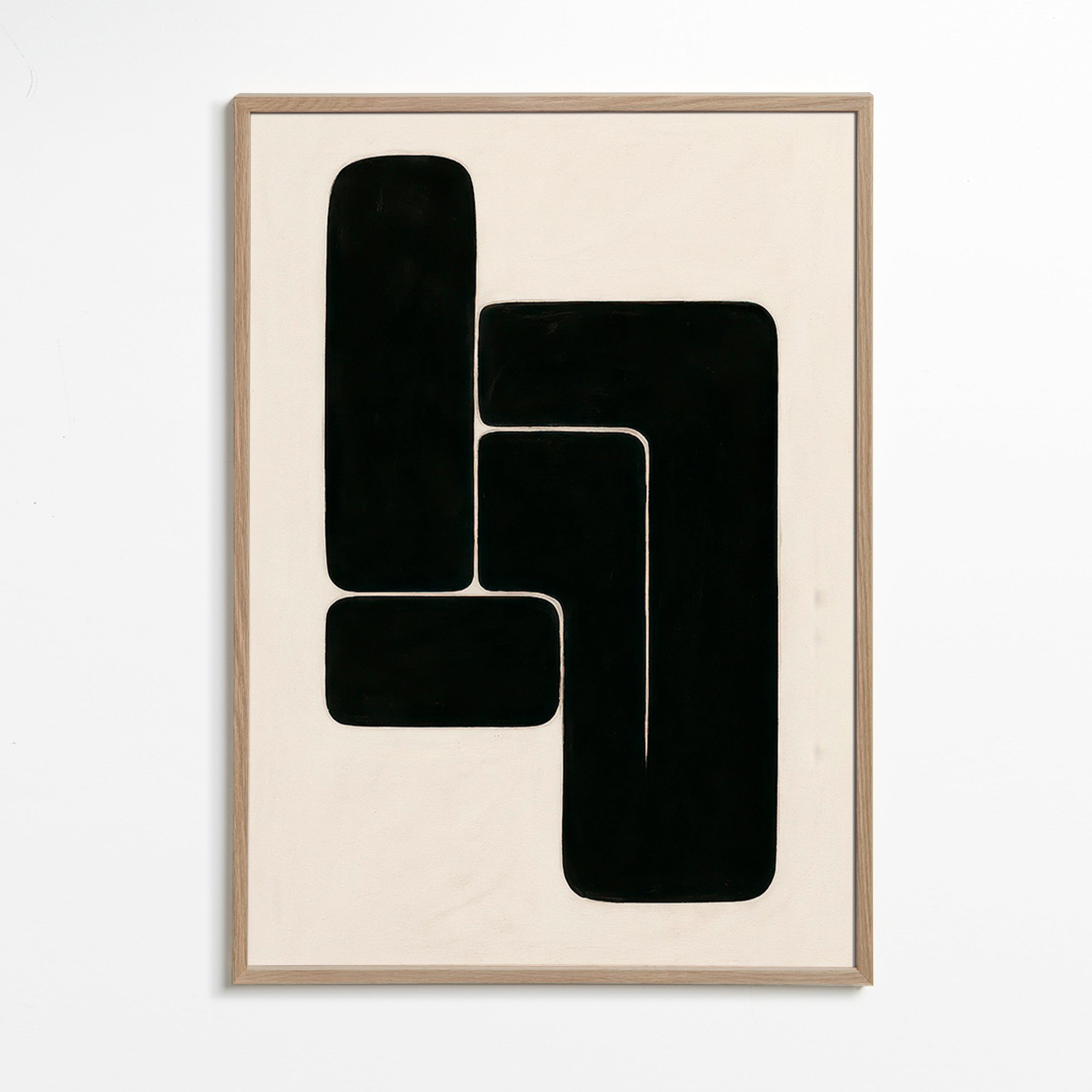 Geometrisk plakat med markante sorte former – Oak Frame