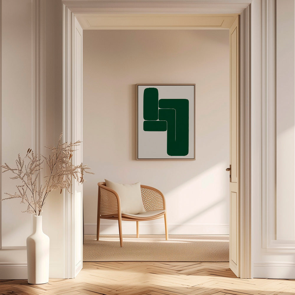 Geometrisk grønt værk med L-former – Canvas1