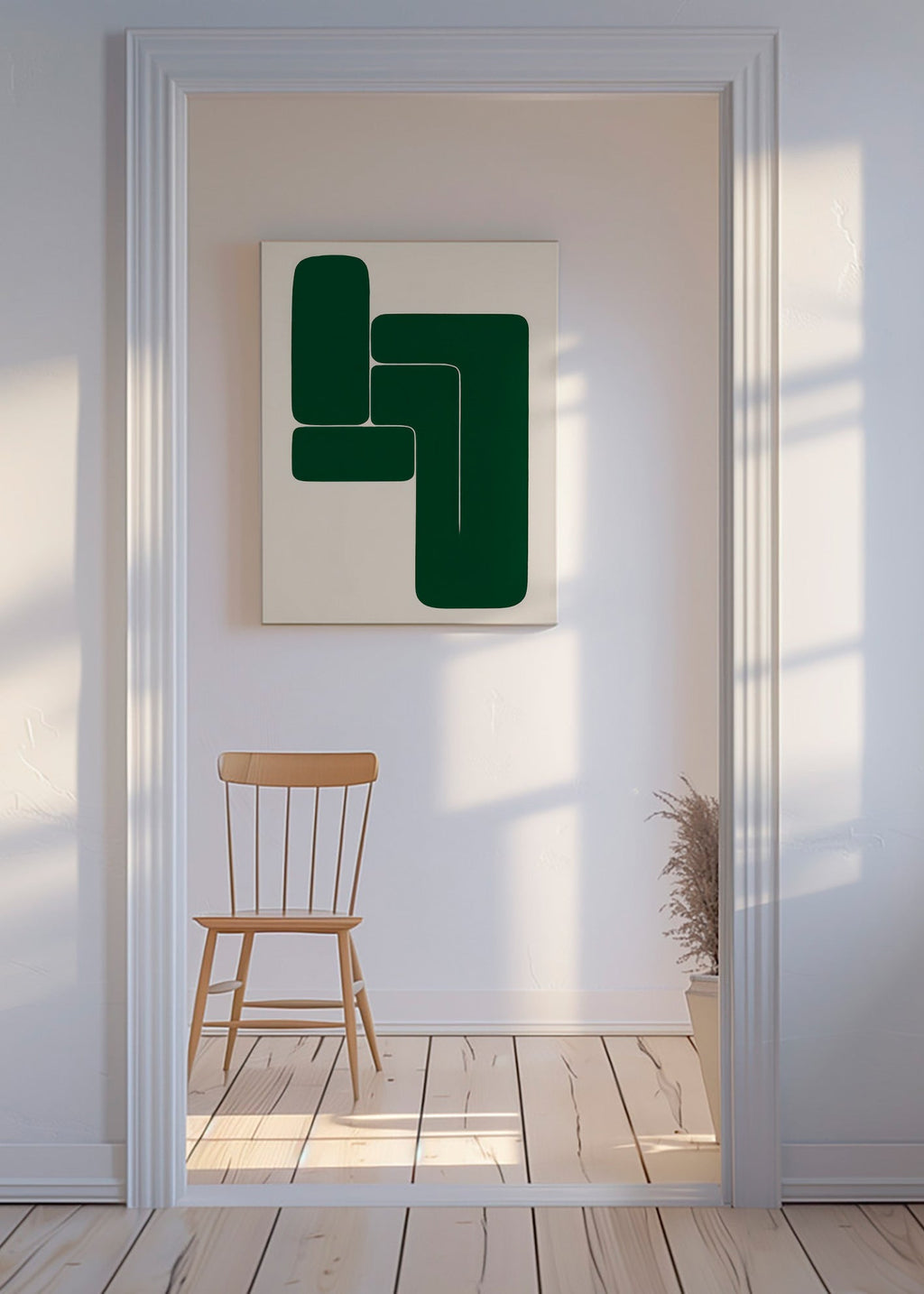 Geometrisk grønt værk med L-former – Canvas