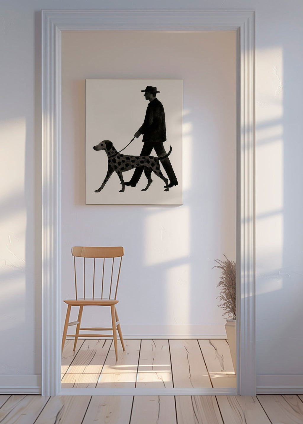Billede hund gåtur silhuet – Canvas