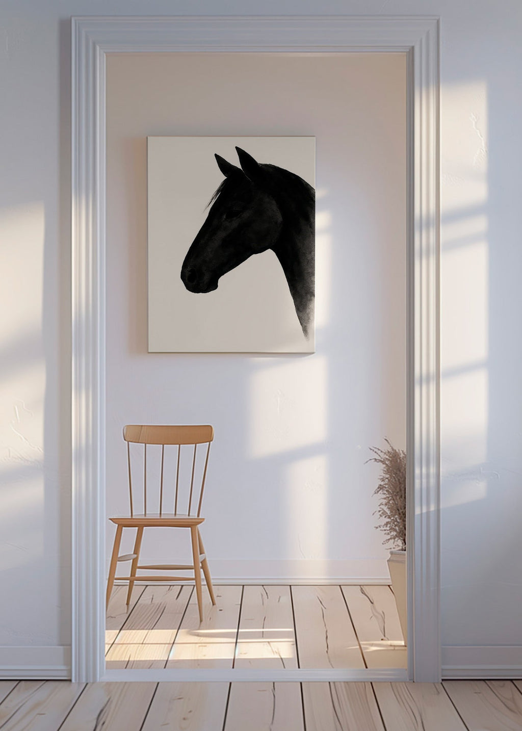Kunstværk profil af sort hest – Canvas