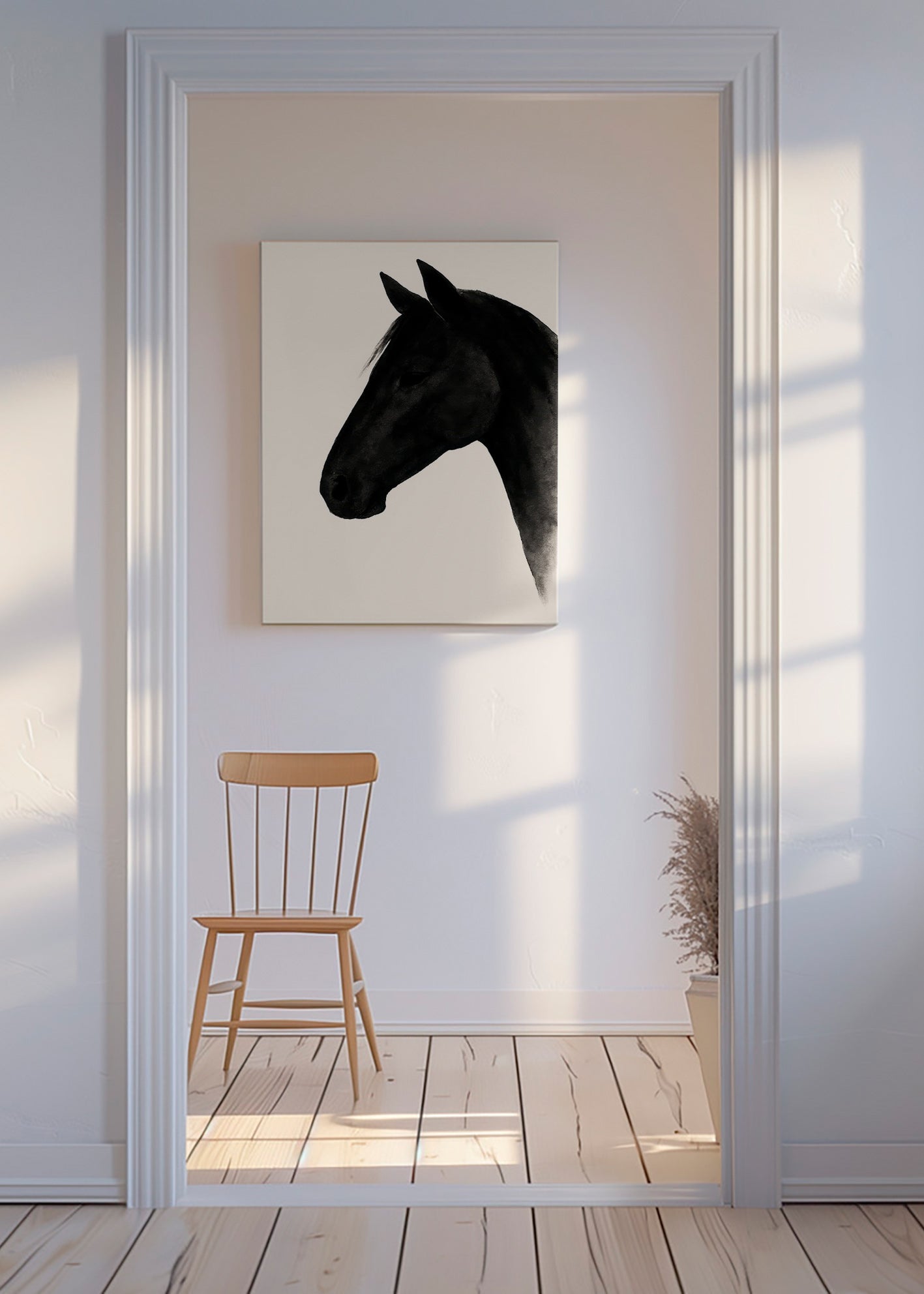 Kunstværk profil af sort hest – Canvas