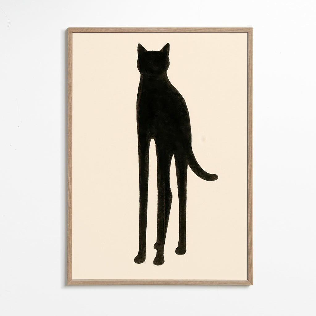 Plakat med forlænget katte-silhuet – Oak Frame