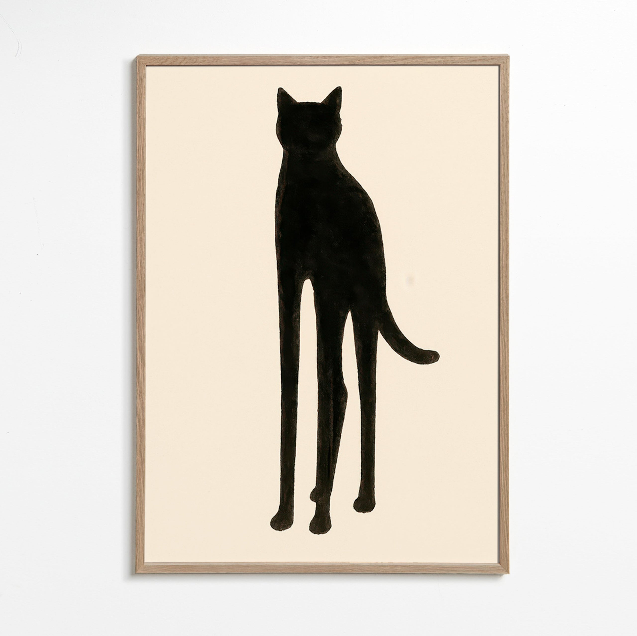 Plakat med forlænget katte-silhuet – Oak Frame