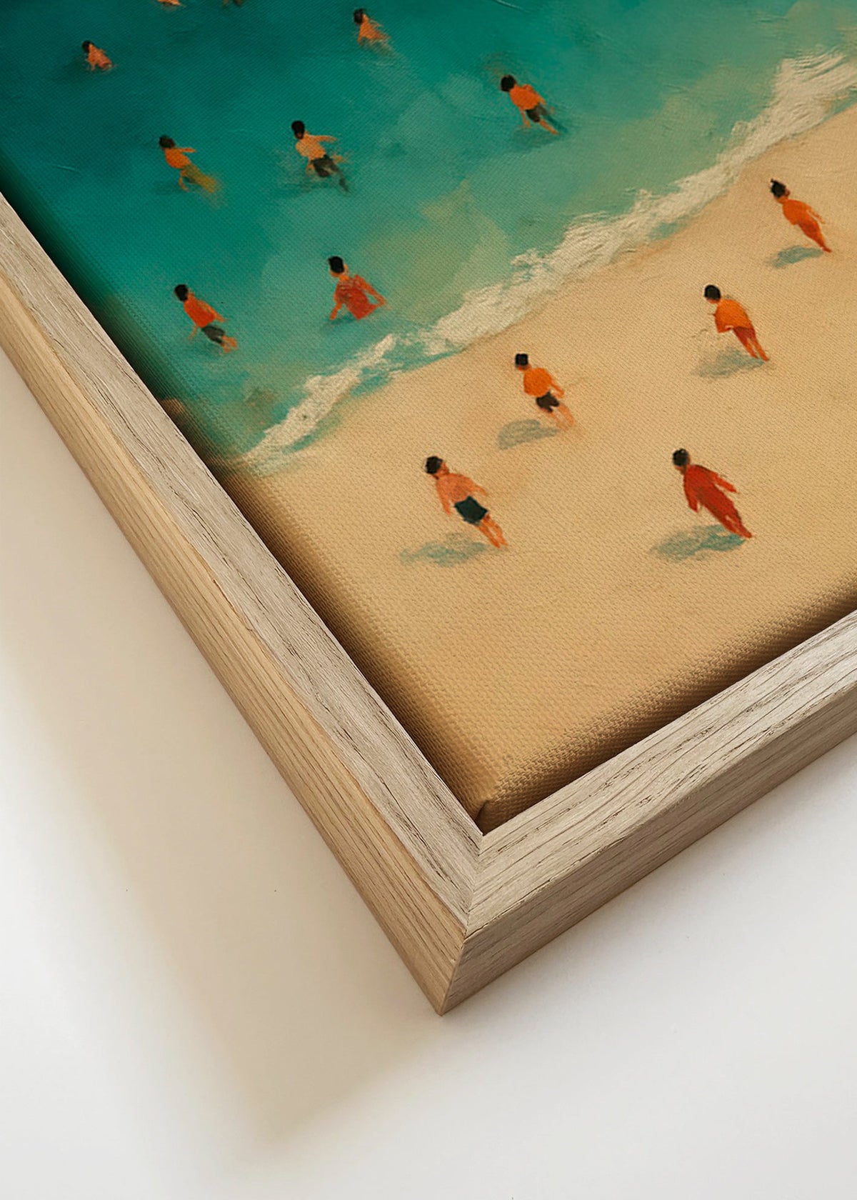 Landskabskunst: strand set oppefra med badende – Canvas detail