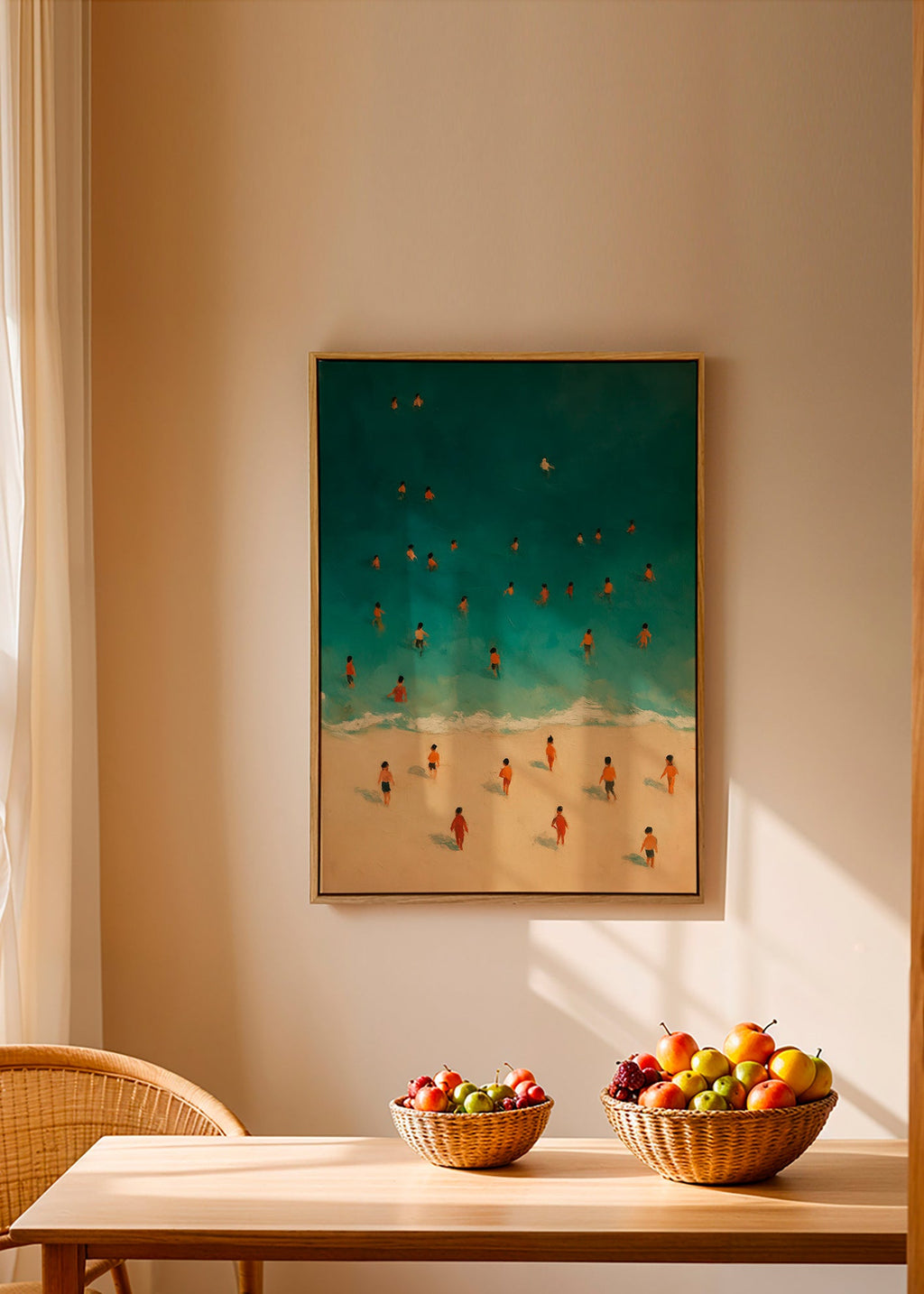 Landskabskunst: strand set oppefra med badende – Canvas2