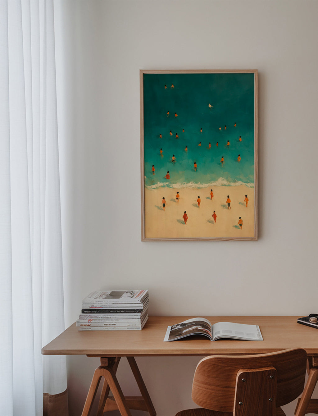 Landskabskunst: strand set oppefra med badende – Product2