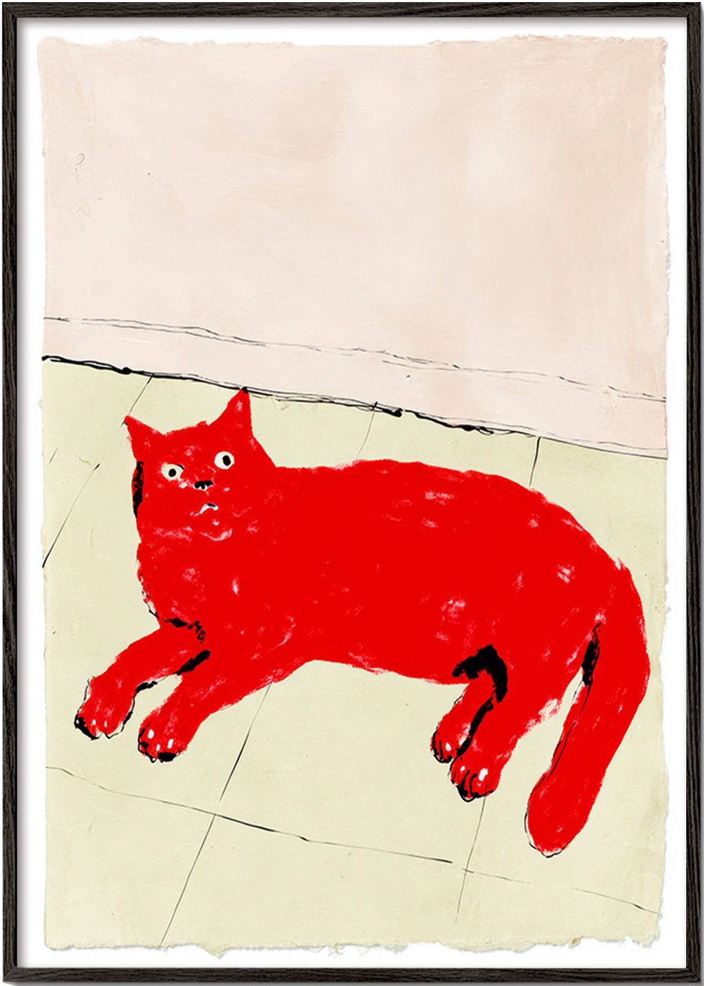 Rødt kattebillede liggende – Black Frame