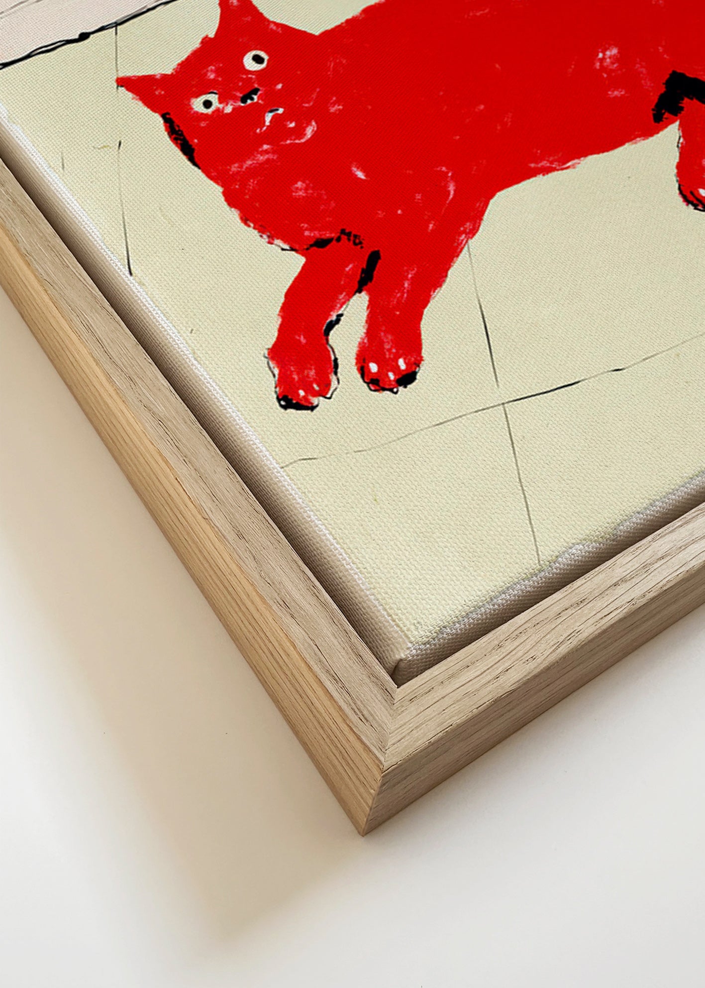 Rødt kattebillede liggende – Canvas detail
