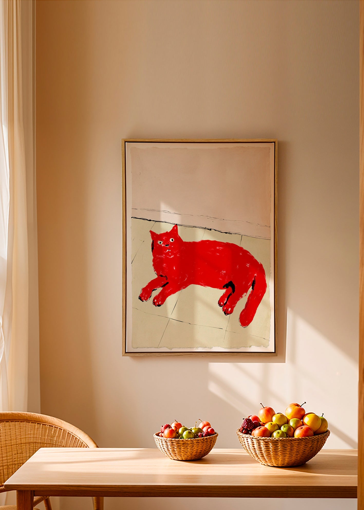 Rødt kattebillede liggende – Canvas2