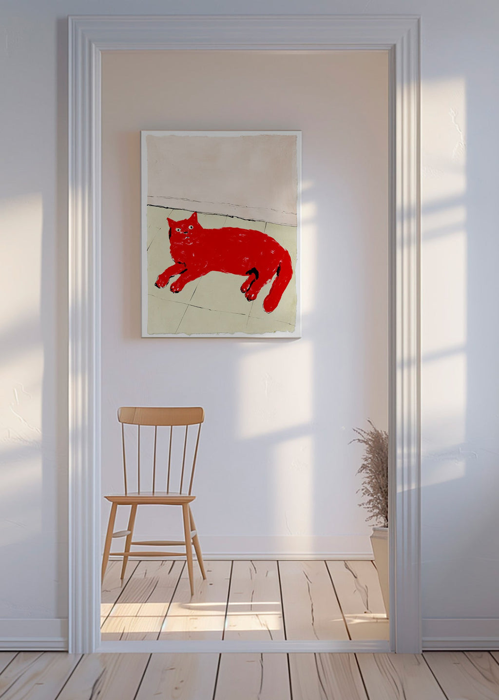 Rødt kattebillede liggende – Canvas