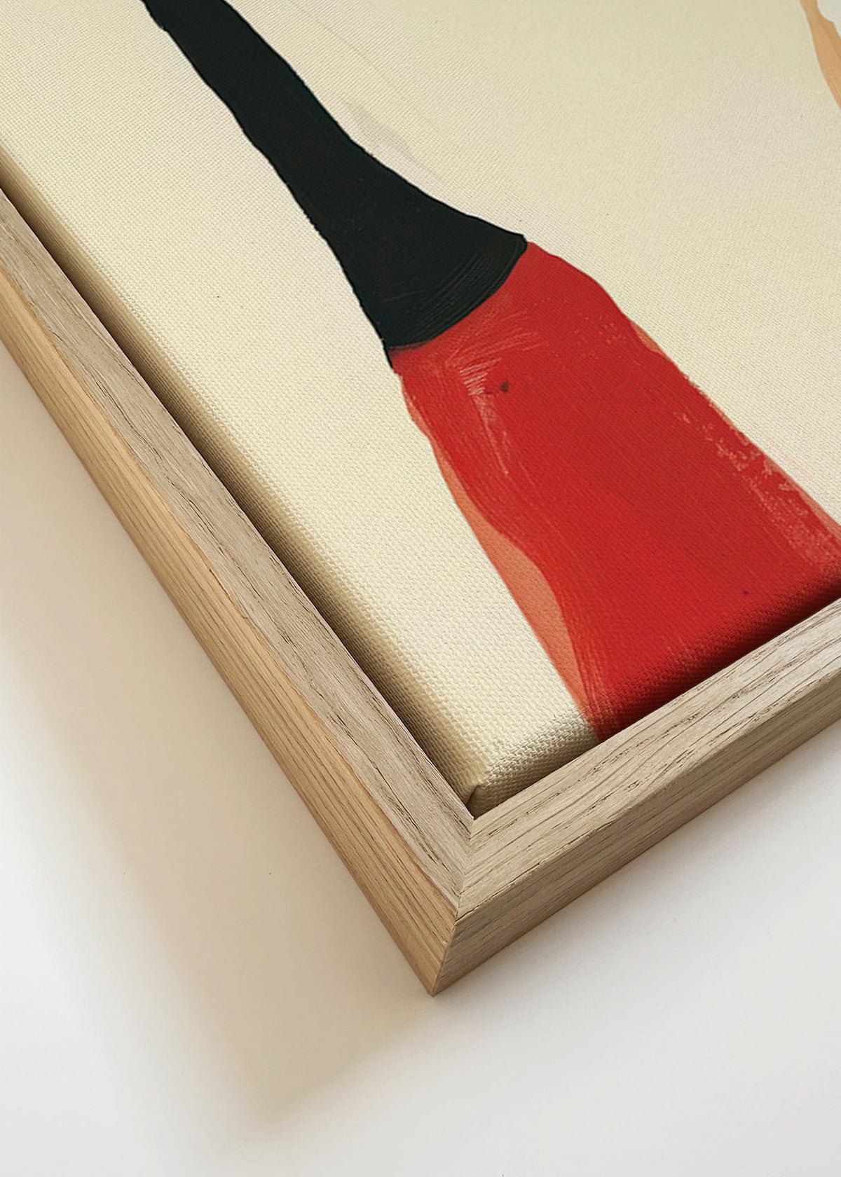 Abstrakt maleri med forlængede røde og sorte figurer – Canvas detail