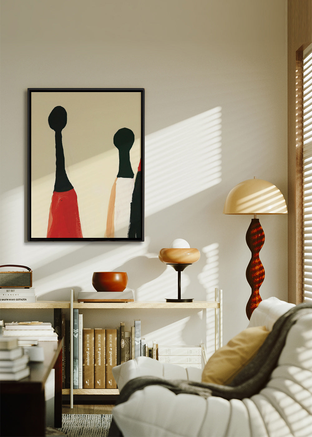 Abstrakt maleri med forlængede røde og sorte figurer – Canvas2