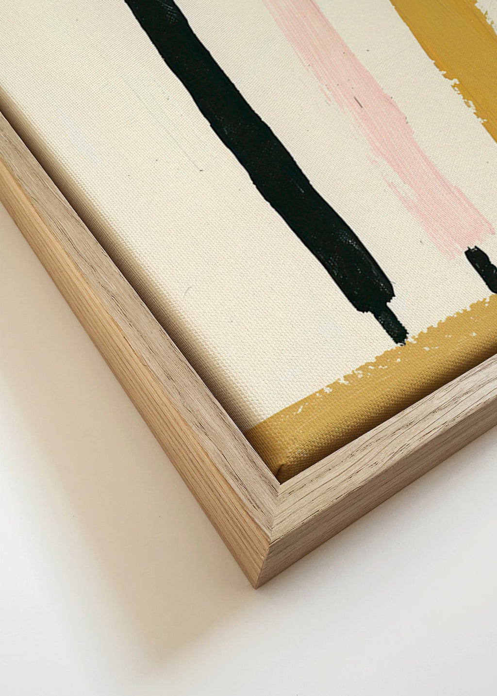 Abstrakt maleri med tre vertikale streger – Canvas detail