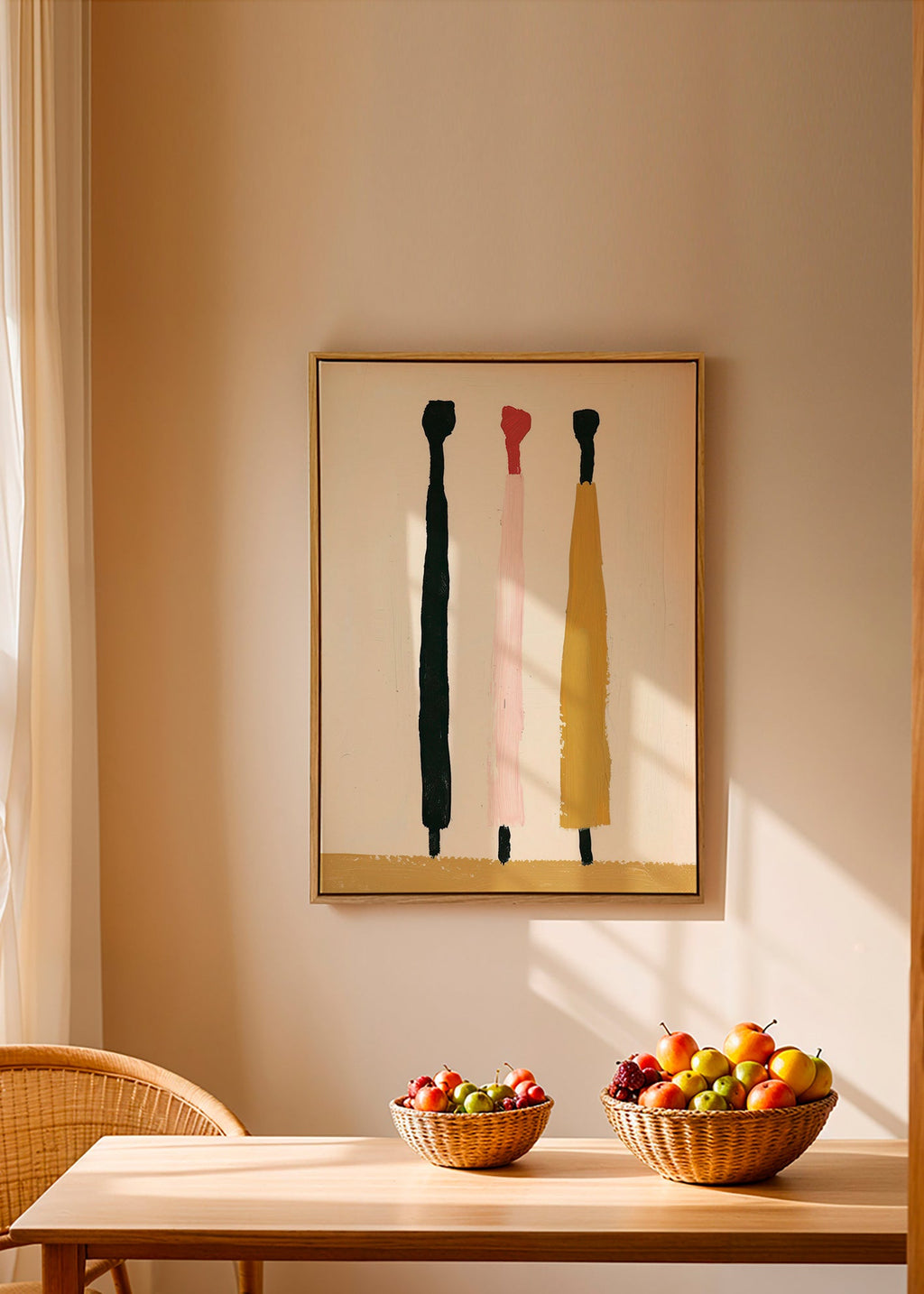 Abstrakt maleri med tre vertikale streger – Canvas2
