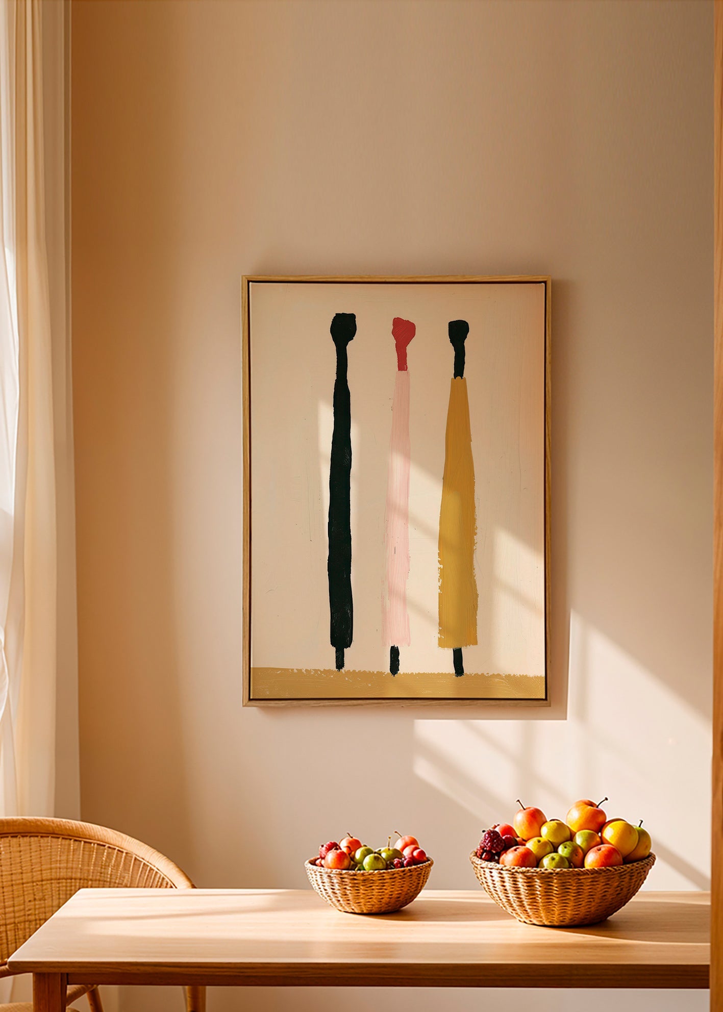 Abstrakt maleri med tre vertikale streger – Canvas2