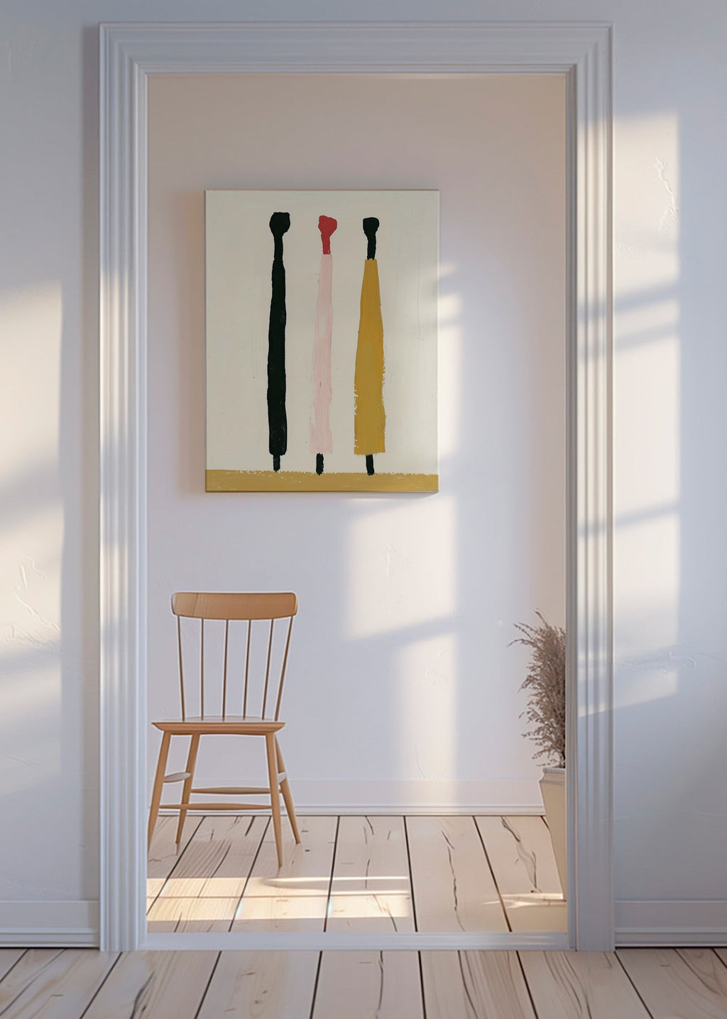 Abstrakt maleri med tre vertikale streger – Canvas