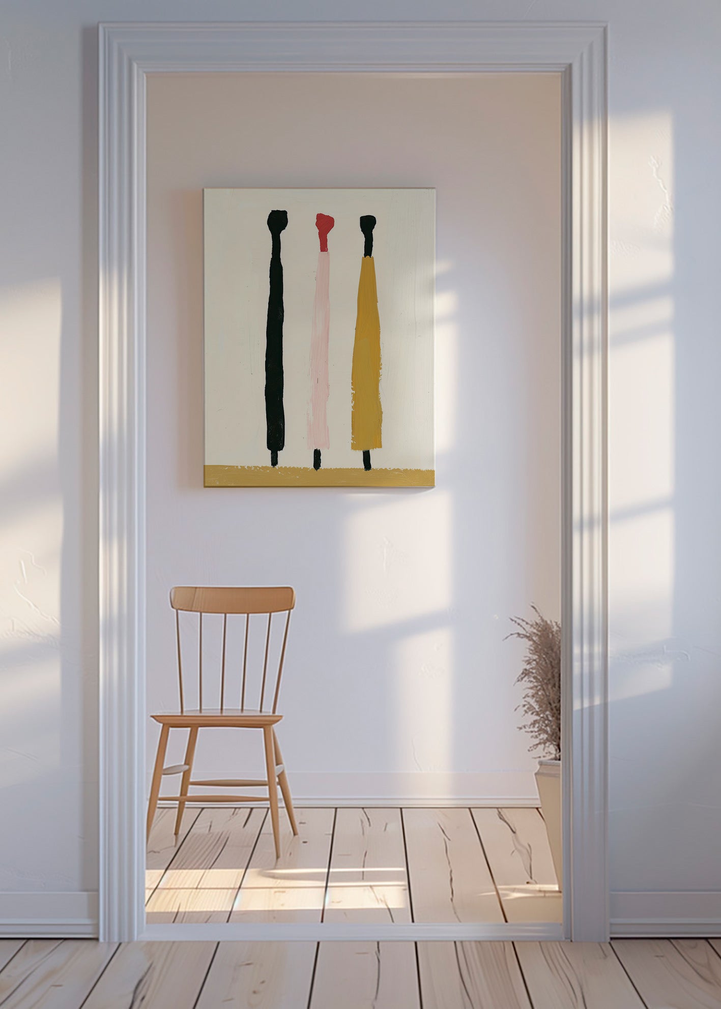 Abstrakt maleri med tre vertikale streger – Canvas