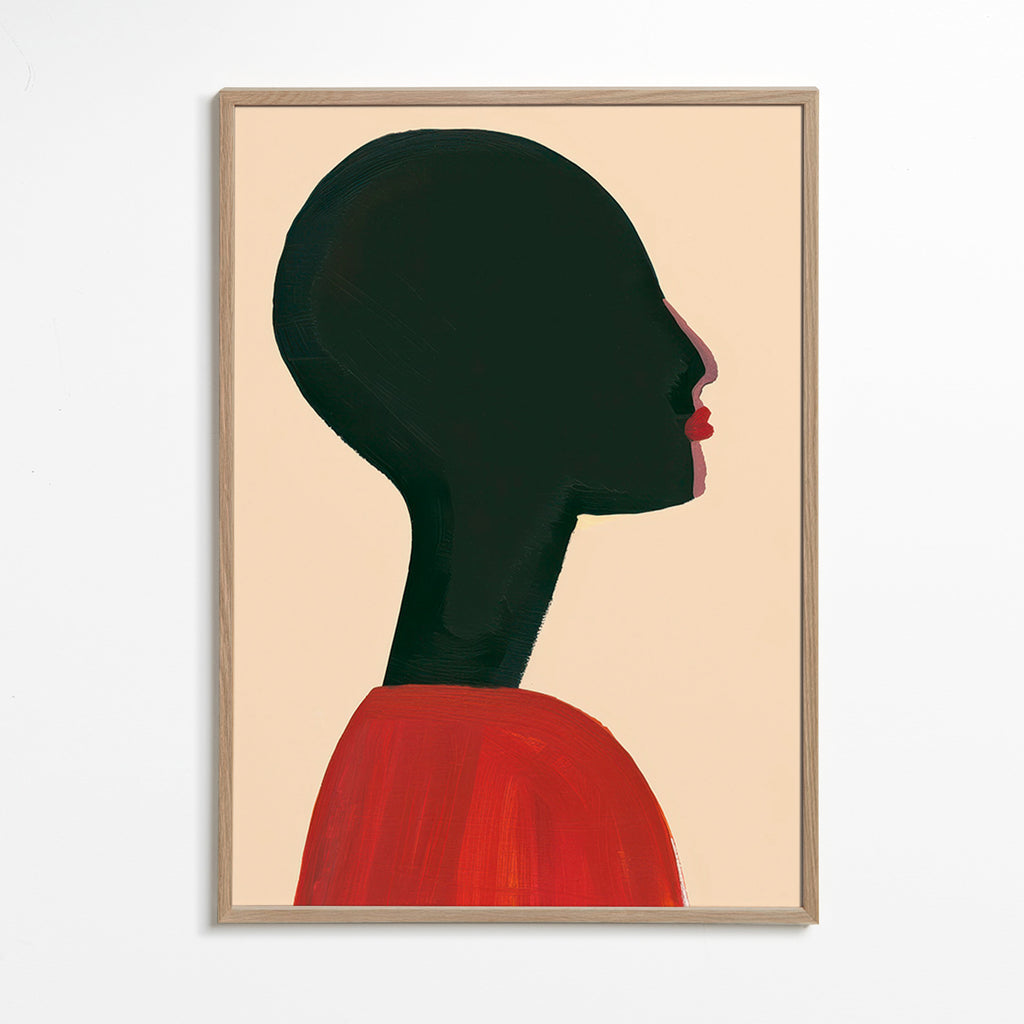 Illustration: stiliseret profil i rød – Oak Frame