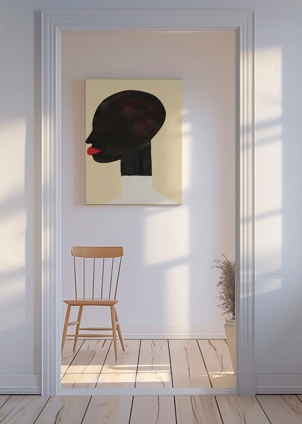 Profilillustration med røde læber – Canvas