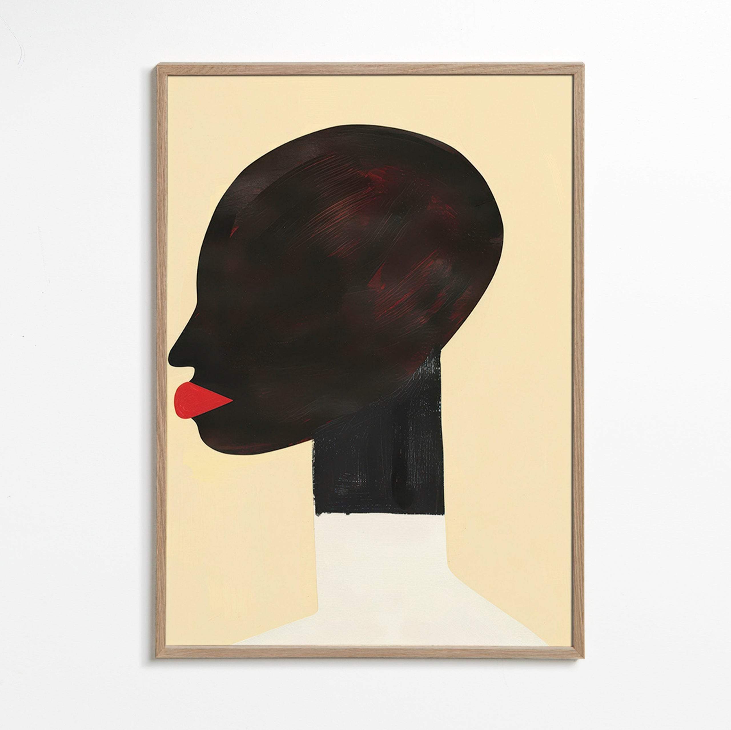 Profilillustration med røde læber – Oak Frame