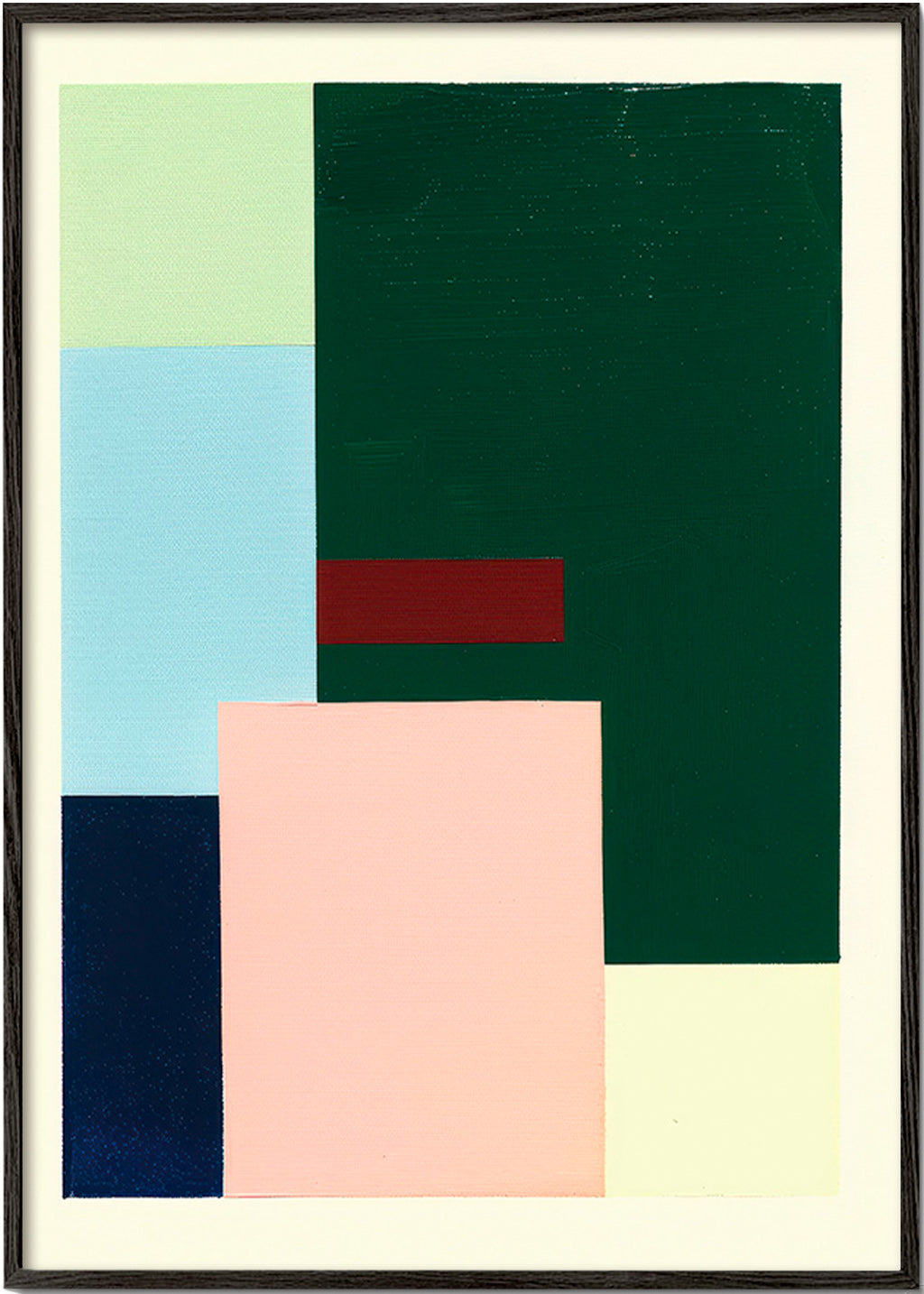 Geometrisk billede dyb grøn og blød rosa – Black Frame