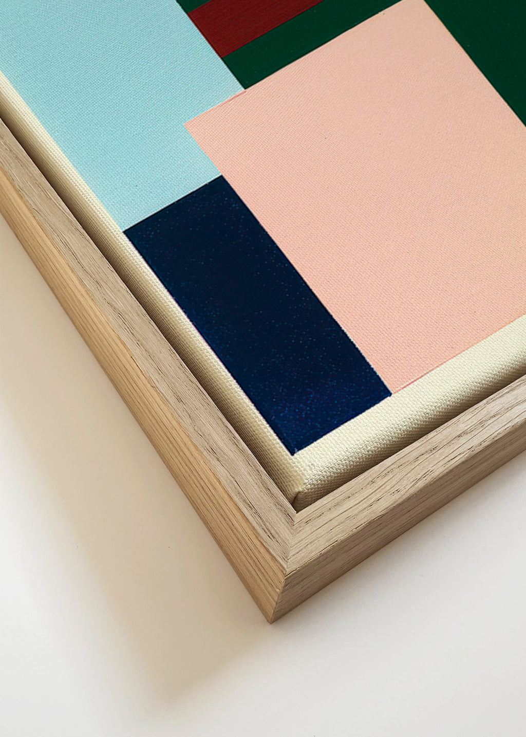 Geometrisk billede dyb grøn og blød rosa – Canvas detail