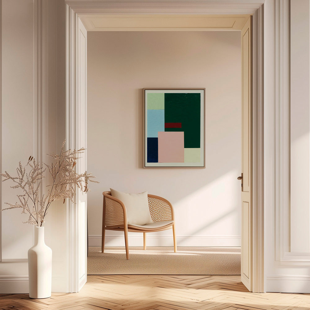 Geometrisk billede dyb grøn og blød rosa – Canvas1