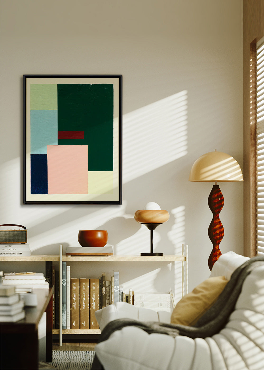 Geometrisk billede dyb grøn og blød rosa – Canvas2
