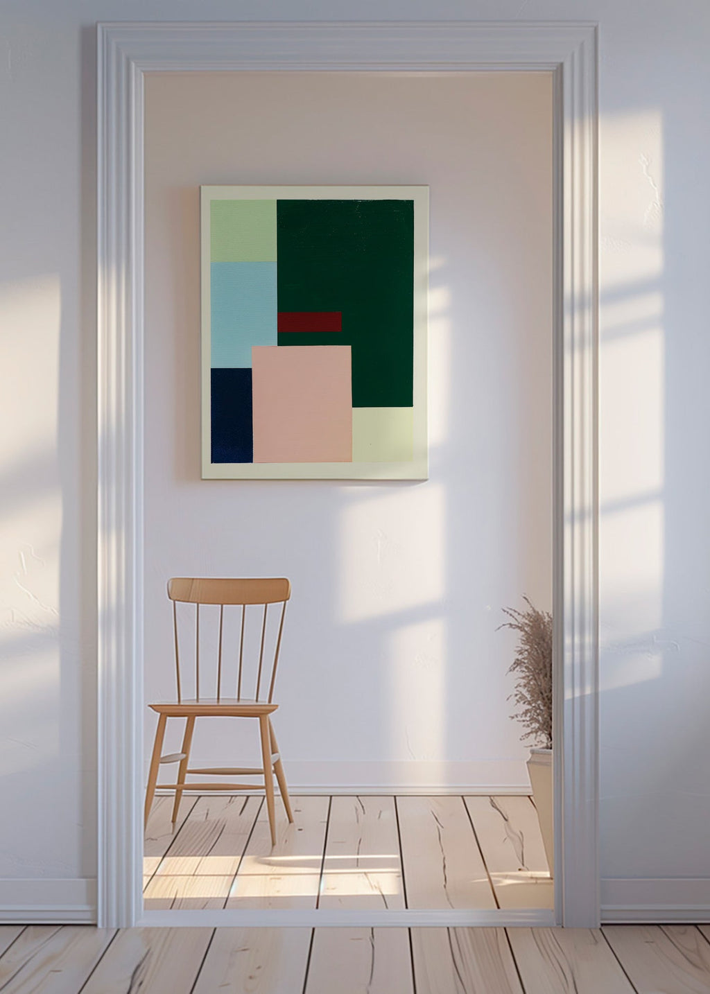 Geometrisk billede dyb grøn og blød rosa – Canvas