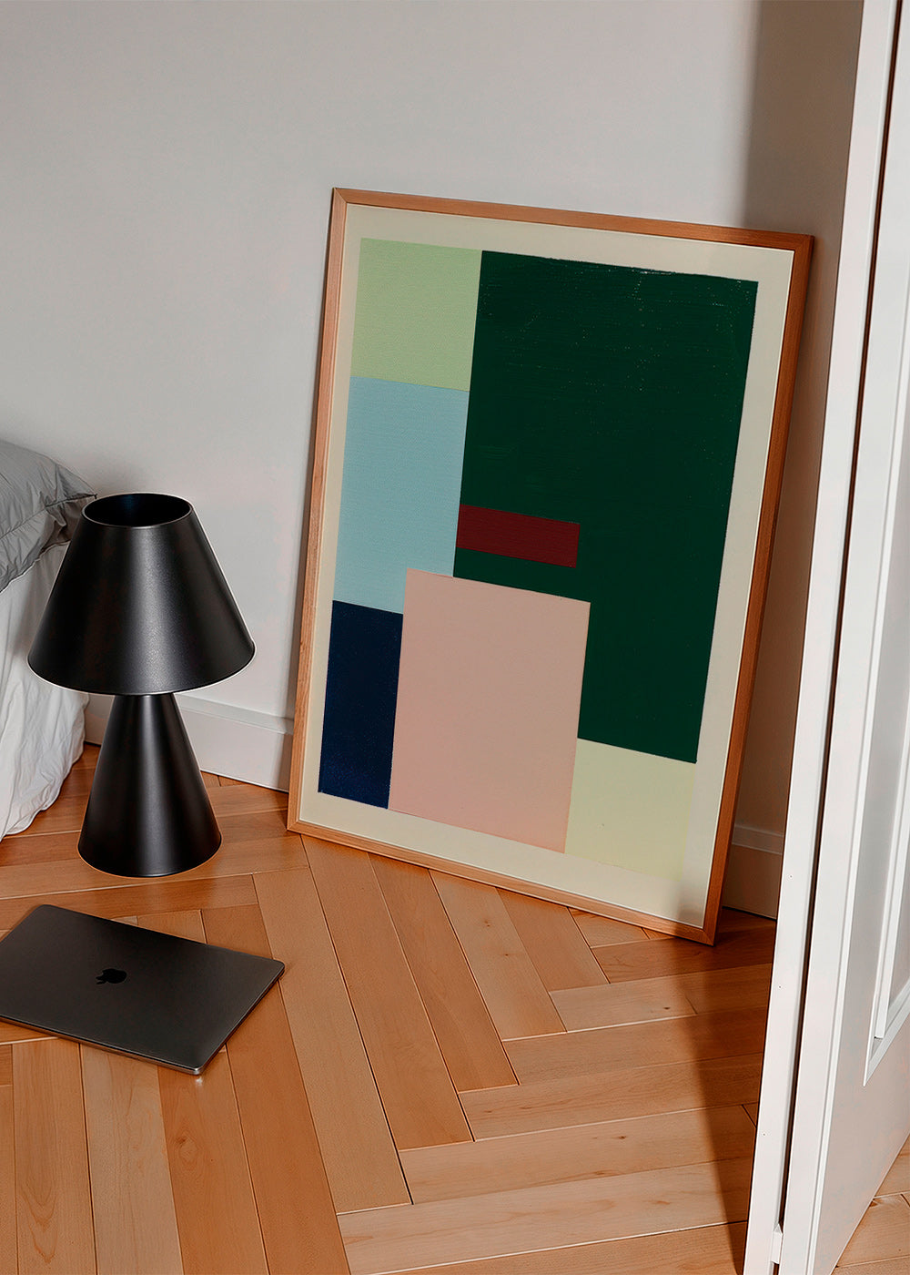 Geometrisk billede dyb grøn og blød rosa – Product1