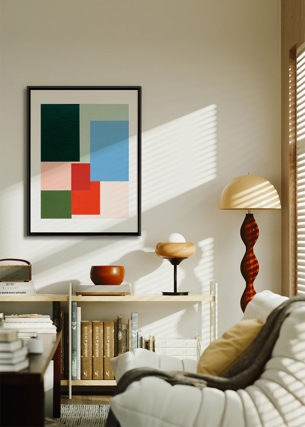 Geometrisk plakat med pastelfarvede blokke – Canvas2