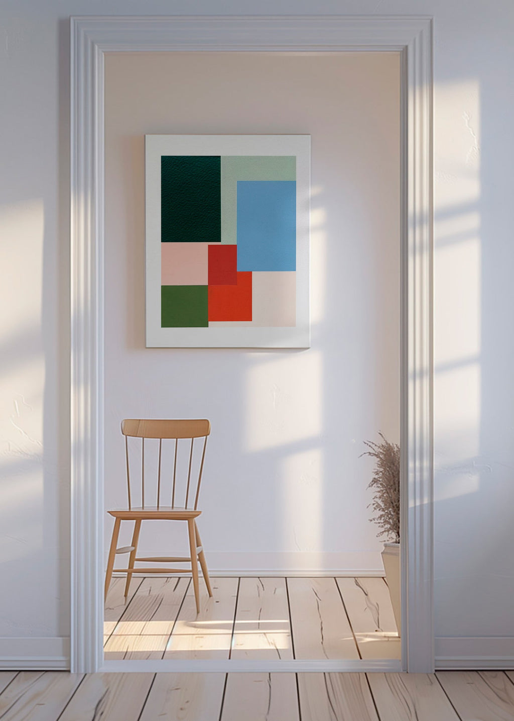 Geometrisk plakat med pastelfarvede blokke – Canvas