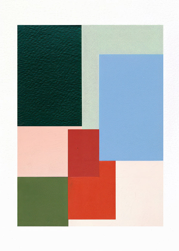 Geometrisk plakat med pastelfarvede blokke