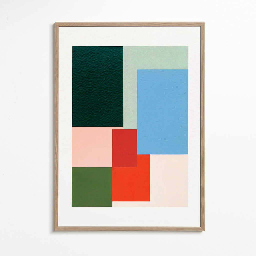 Geometrisk plakat med pastelfarvede blokke – Oak Frame