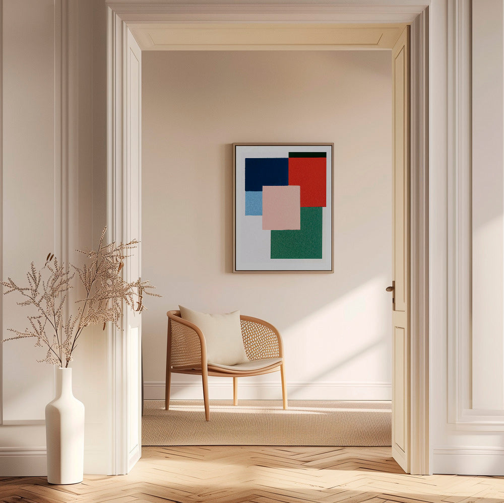 Geometrisk plakat med overlappende farveblokke – Canvas1