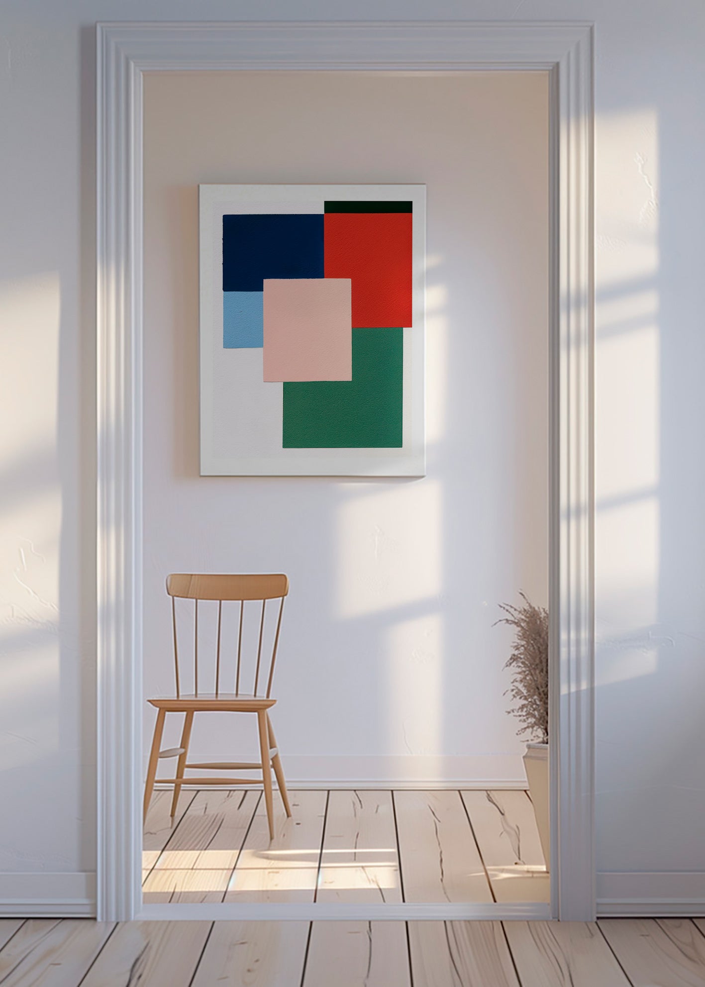 Geometrisk plakat med overlappende farveblokke – Canvas