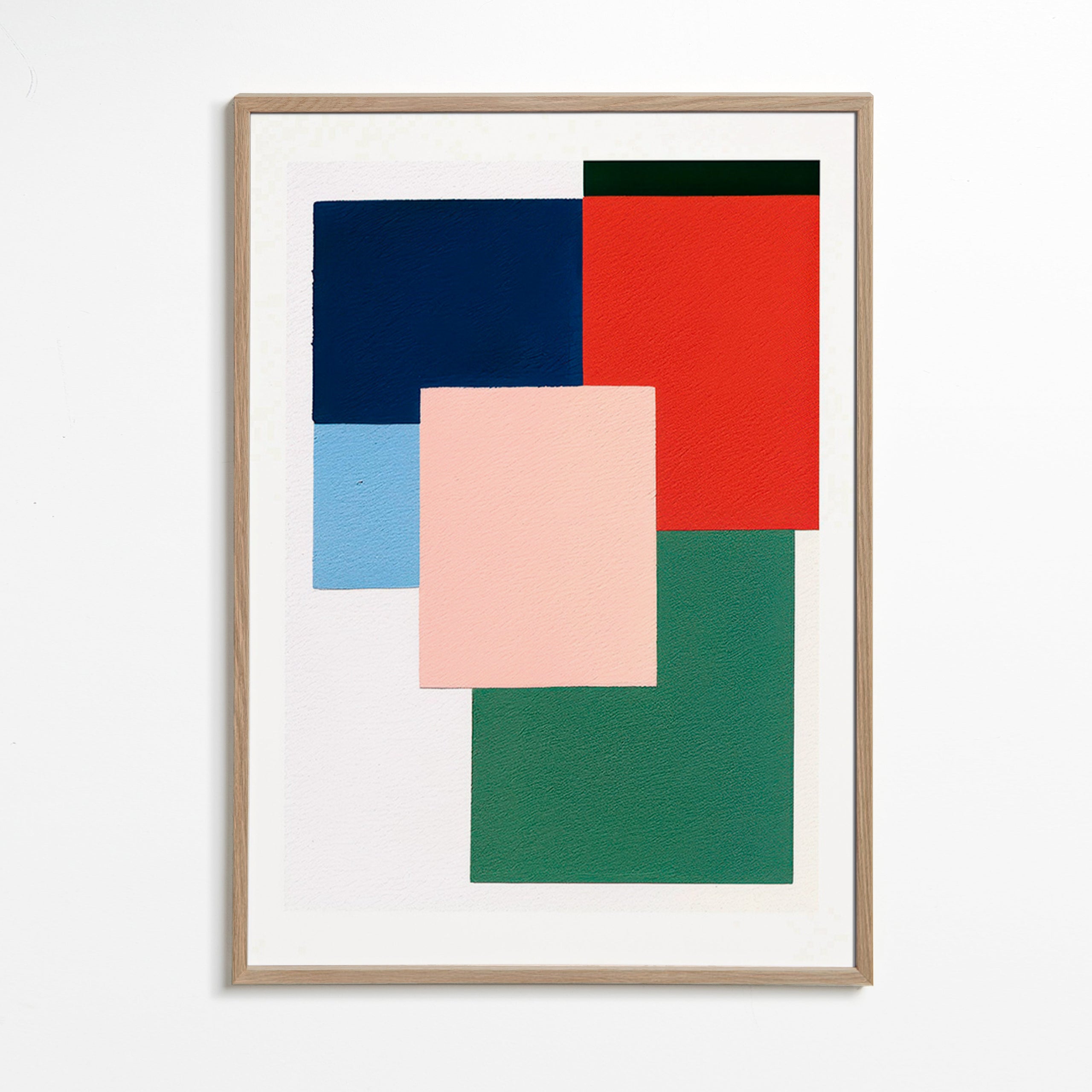 Geometrisk plakat med overlappende farveblokke – Oak Frame