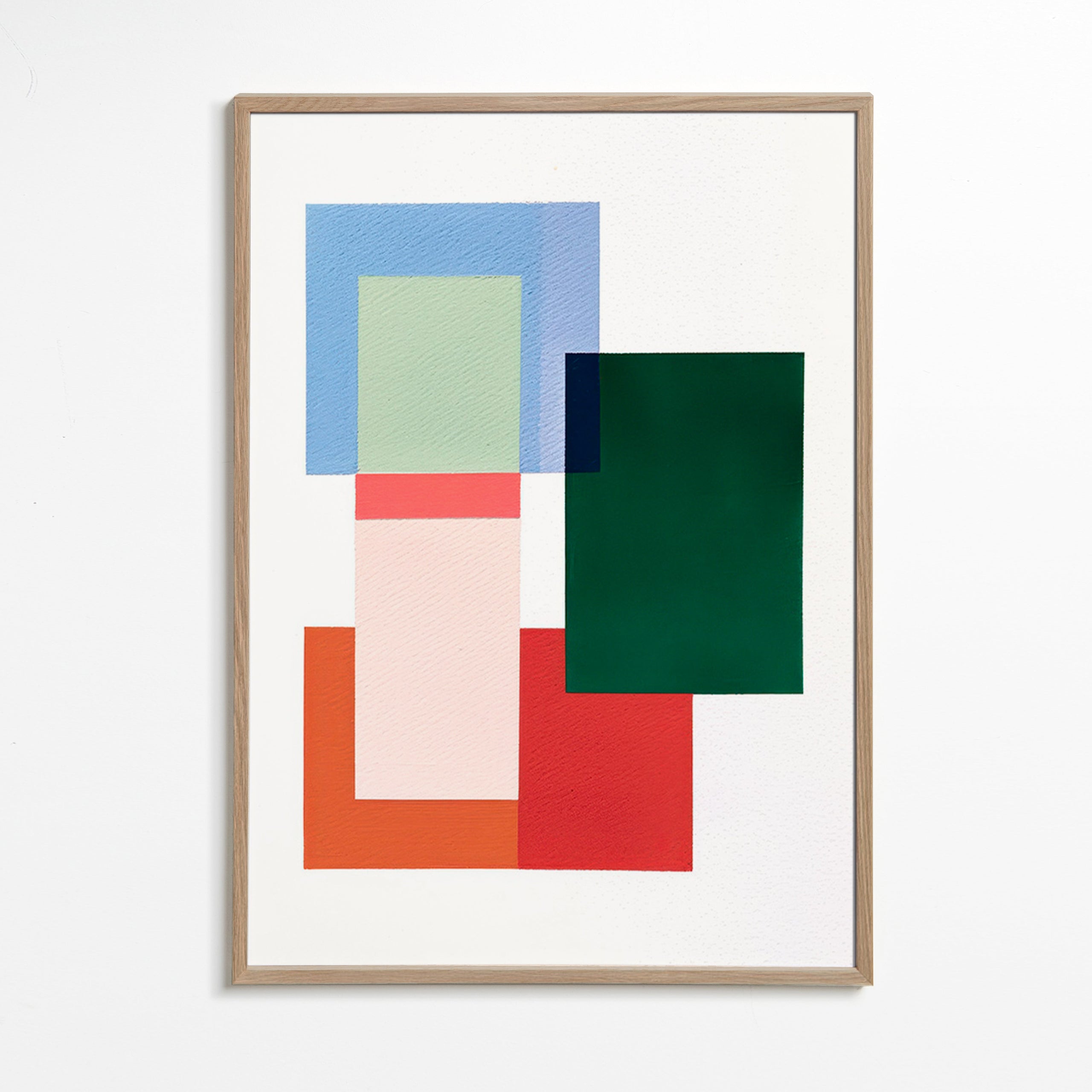 Abstrakt kunst med stablede rektangler – Oak Frame