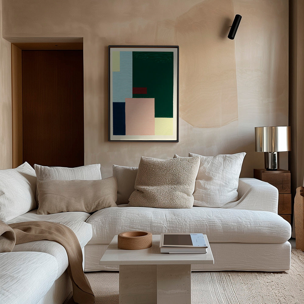 Geometrisk plakat med dybgrønt felt – Canvas2