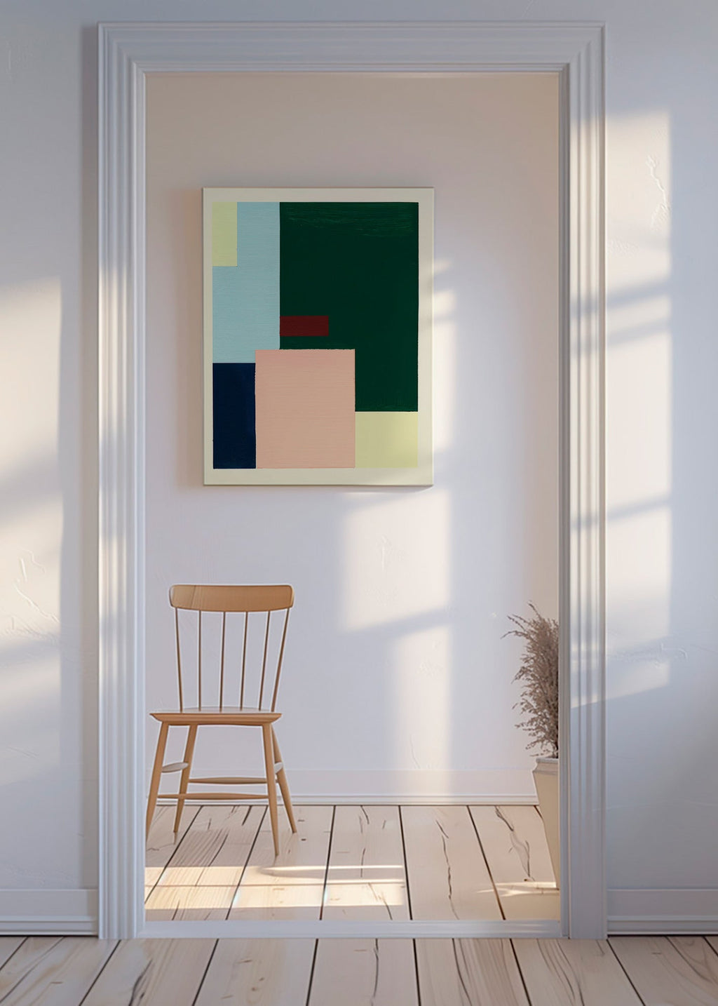 Geometrisk plakat med dybgrønt felt – Canvas