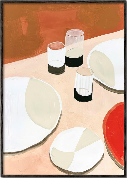 Køkkenkunst minimalistisk med tallerkener og glas – Black Frame