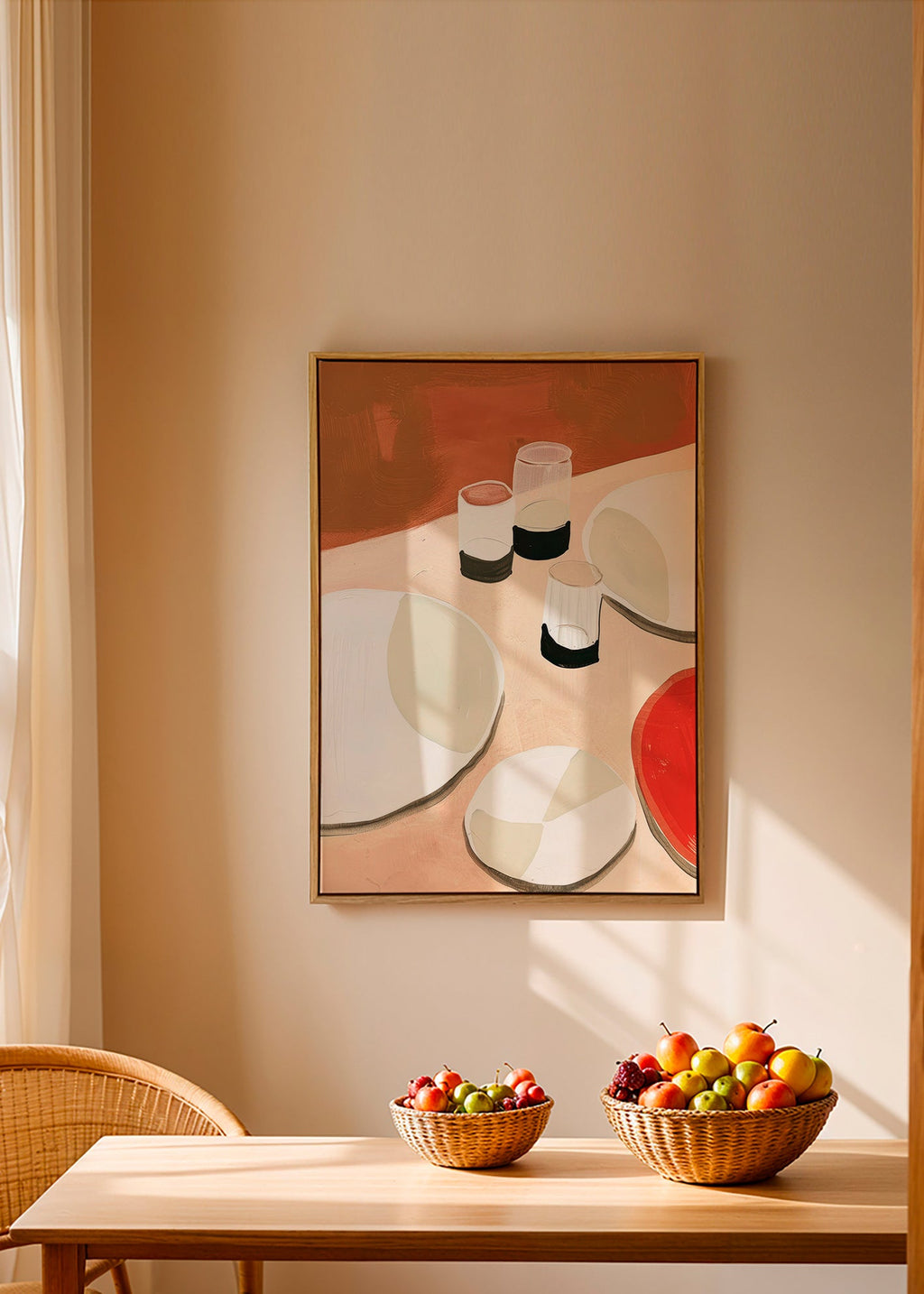 Køkkenkunst minimalistisk med tallerkener og glas – Canvas1