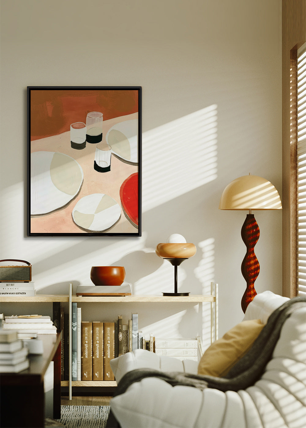 Køkkenkunst minimalistisk med tallerkener og glas – Canvas2