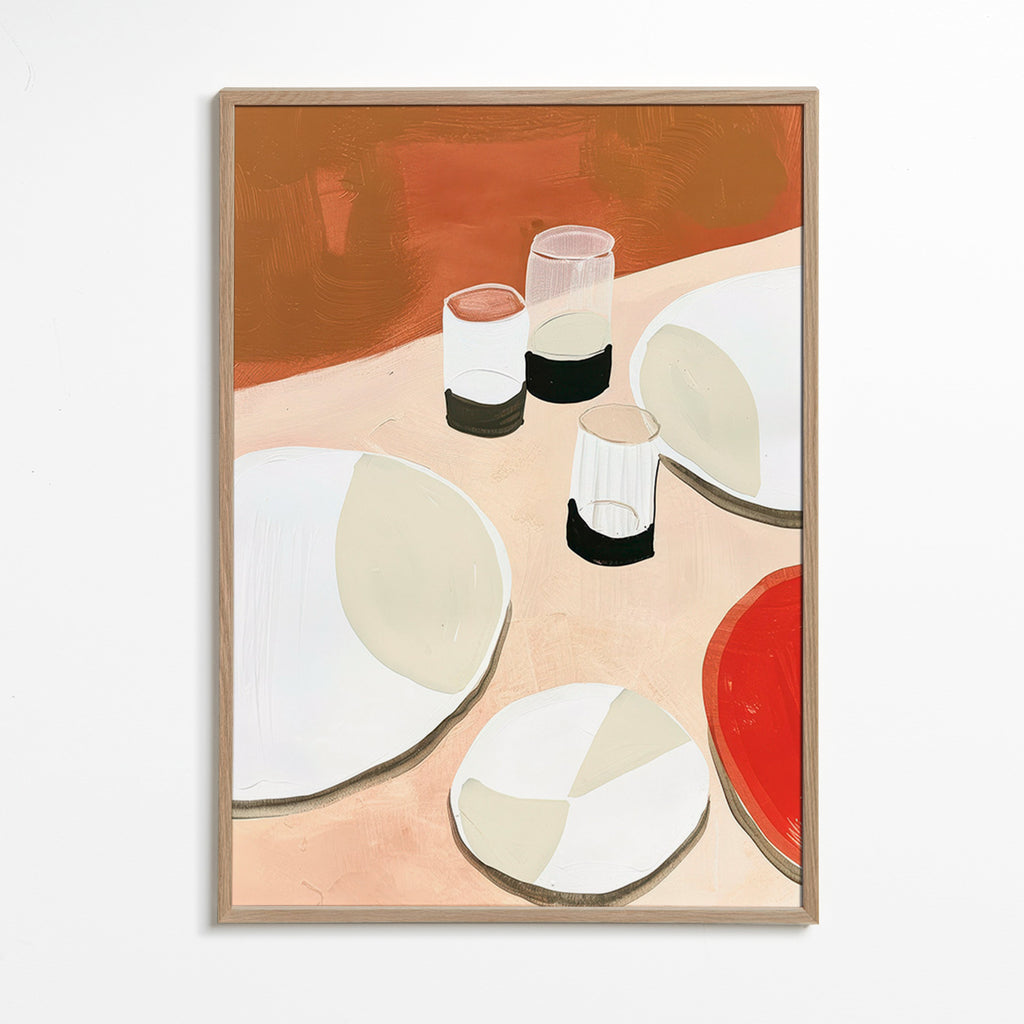 Køkkenkunst minimalistisk med tallerkener og glas – Oak Frame