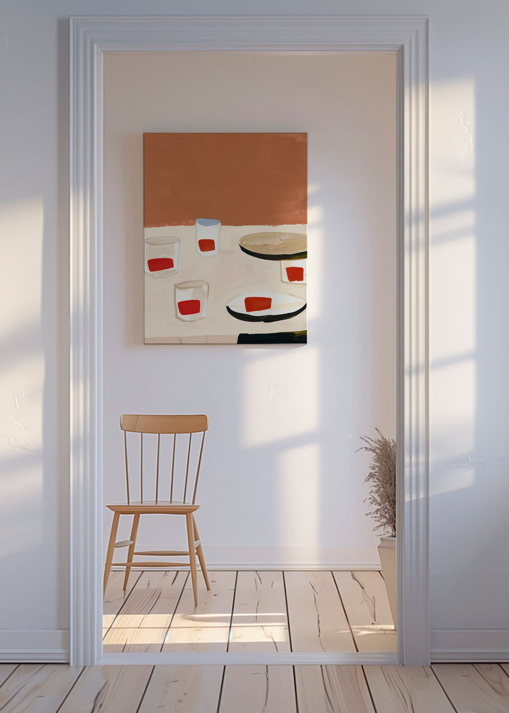 Køkkenkunst med glas og tallerkener – Canvas