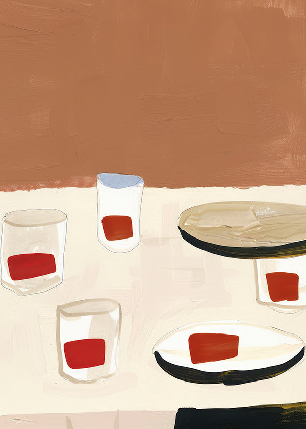 Køkkenkunst med glas og tallerkener