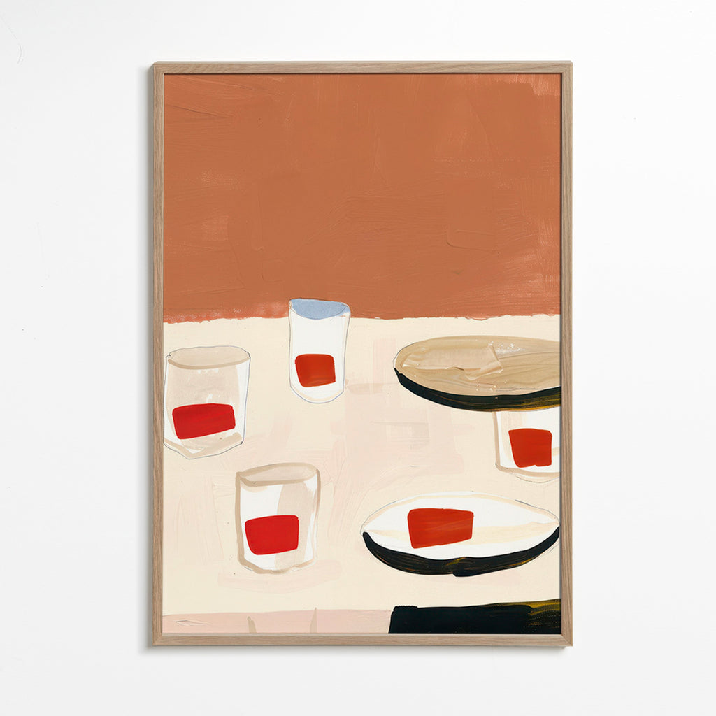 Køkkenkunst med glas og tallerkener – Oak Frame