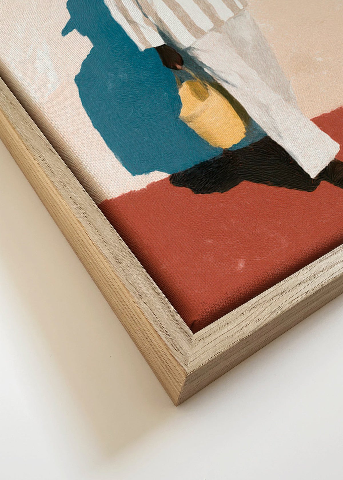 Minimalistisk værk med mand i hat og taske – Canvas detail